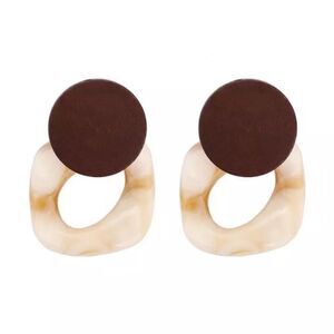 Dark Brown Wood Marble Look Drop Earrings NWT